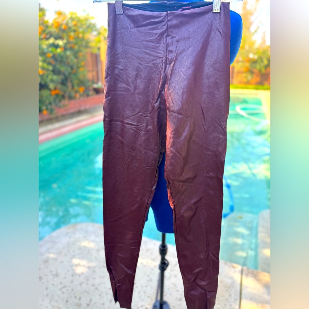 Blood Red Faux Leather Commando Leggings Size M
